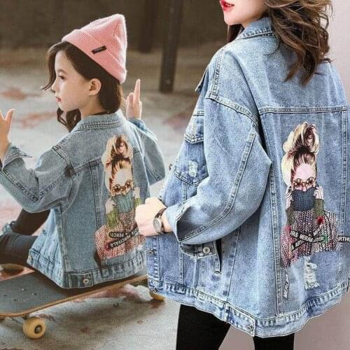Adult Baby Kids Denim Jacket for Family Fashion Clothes Outfits 2021 New Autumn Mother Daughter Blue Cartoon Outwear Coat