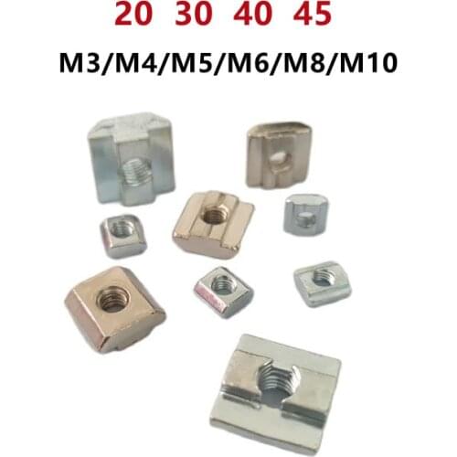 20Pcs/lot M3 M4 M5 M6 M8 M10 Slide Square nuts T-Track Sliding Hammer Nut for Fastener Aluminum Profile 2020 3030 4040 4545
