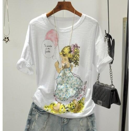 Cotton Slubby cotton summer 2018 large code number shirt printed short-sleeved comfortable breathable T-shirt female LQ0109