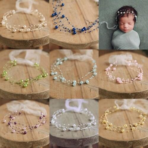 J60B Newborn Photography Prop Baby Pearl Headband Princess Infant Headdress Hair Band