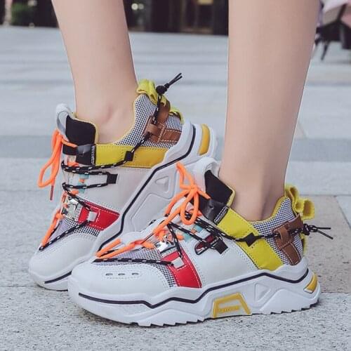 Women Platform Chunky Sneakers 5cm High Lace-up Casual Vulcanize Shoes Luxury Designer Old Dad Female Fashion Sneakers Big Size