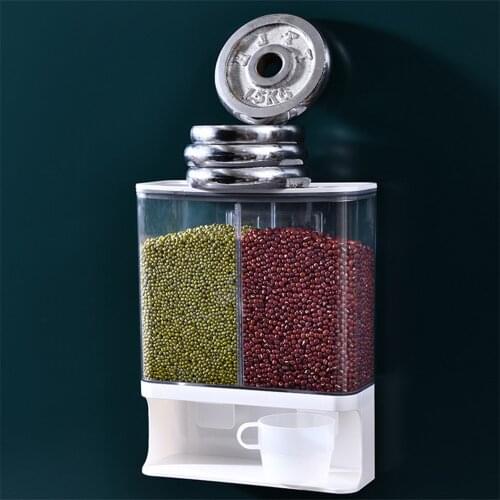 Kitchen Grains Storage Dispenser Wall-Mounted Container Rice Barrels Sealed Dry Food Press Container Cereal Box