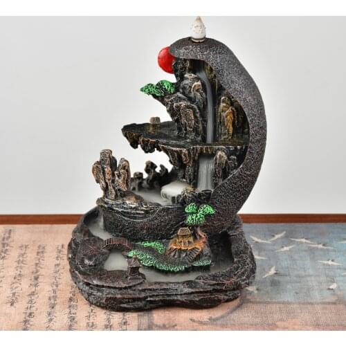 Smoke Waterfall Backflow Incense Burner Creative Resin Incense Holder Censer Sunrise Mountain River Handicrafts Gift Home Decor