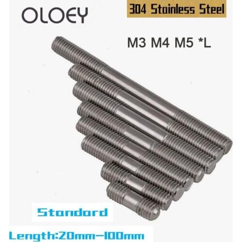 M3 M4 M5 304 Stainless Steel Stud Bolts Screw Rod Tooth Stick Double Head Stud Srod Bolt Metric Standard(Length:20mm-100mm)
