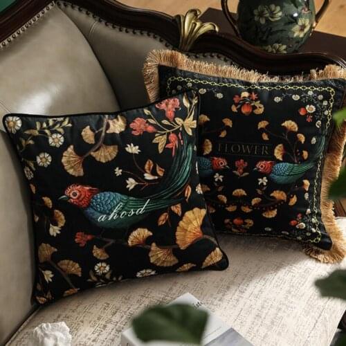 Fashion Tassels Cushion Cover Decorative Pillow Case Artistic British Antique Forest Luxury Velvet Sofa Chair Bedding Coussin