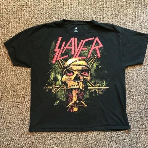 Mens Metal Band SLAYER Black Cotton Graphic T-Shirt (XL) Print T-Shirt Mens Summer