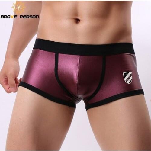 2018 brand BRAVE PERSON Sexy Men Imitation Leather Boxers men Underwear Men Underpants U Convex Pouch Boxer Shorts Underwear