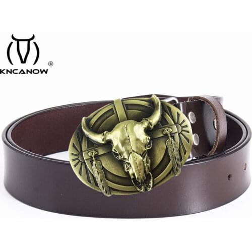 Mens Leather Retro Punk Belt Domineering Brand Big Bull Strap Buckle For Men Women Pattern Cool Western Cowboy Cowgirl Ceinture