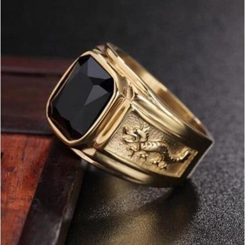 New Golden Dragon Gold Color Man AAA Wedding Ring Big Men 6-13 Retro Jewelry
