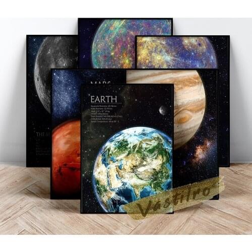 Moon Earth Jupiter Mars Mercury Poster, Solar System Planet Wall Art, Astronomy Planet Art Prints, Universe Nursery Wall Decor