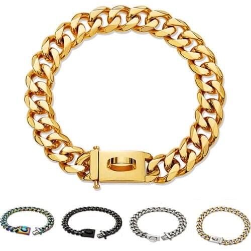 18K Gold Plated Dog Collar Training P Chain Collars 19MM Wide Metal Pet Necklace Stainless Steel For Medium Large Dogs