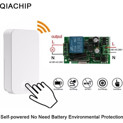 QIACHIP Self-powered 433Mhz Wireless Smart Remote Control AC 220V 1CH Wireless Power RF Relay Light Switch Transmitter Receiver