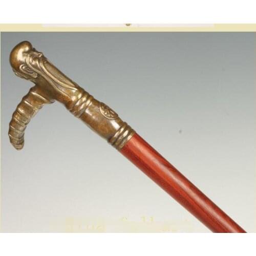 BRASS Pure Copper Brass Grandpa Good Lucky ORIENTAL CIVILIZATION BRASS LONGEVITY HANDLE WOODEN CANE WALKING STICK OLD HAND