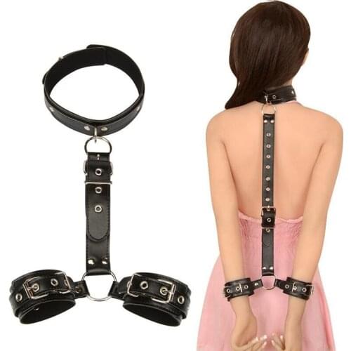 Sex PU Leather Bondage Collar Handcuffs Wrist Tied Hand Sex Toys Set for Couples women Adult BDSM games Erotic handcuffs Flirt