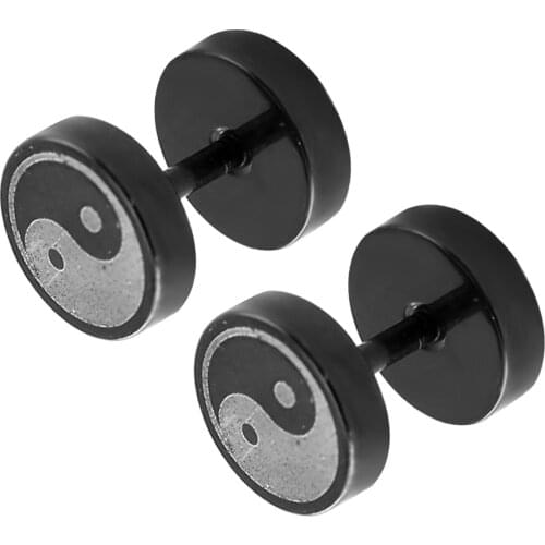 Yin yang stainless steel earrings stud earrings double sided black small ear women jewelry punk earrings for men brinco pequeno