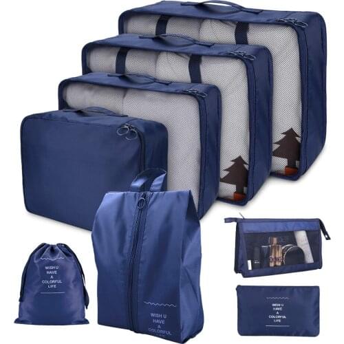 Blue Travel Organizer Storage Bags Suitcase Packing Set Storage Cases Portable Luggage Organizer Clothes Shoe Tidy Pouch