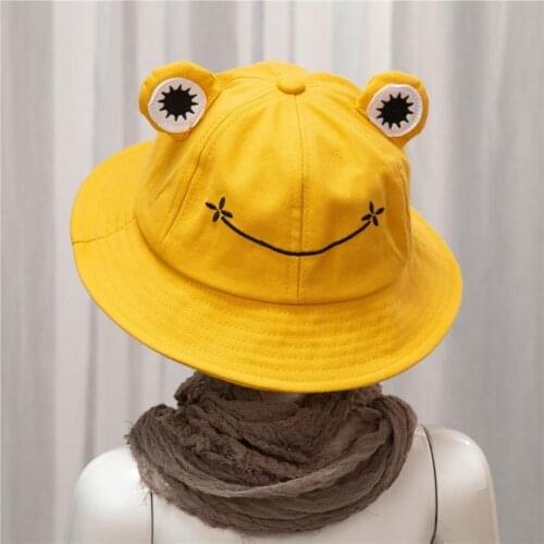 Adult Kids Bucket Hat Cute Frog Anti Sun Wide Brim Foldable Fisherman Cap for Outdoor