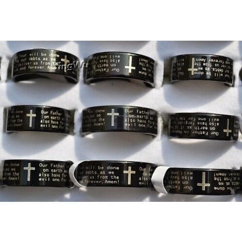 Yingwu Titanium Steel English Church Scripture Bible Lords Prayer Cross Rings For Women Men Christian Jewelry