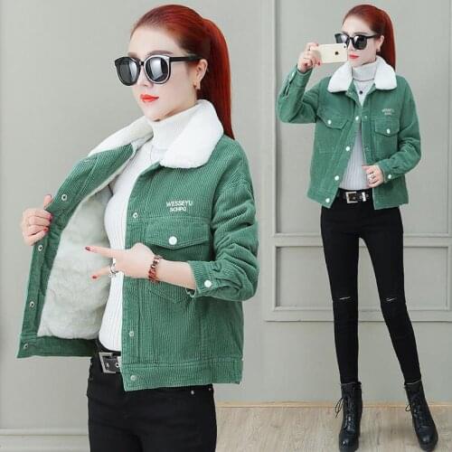 Autumn Winter Corduroy Jacket Women New 2020 Casual Single Breasted Plus velvet Thicken Denim Jacket Female Warm Outerwear R473