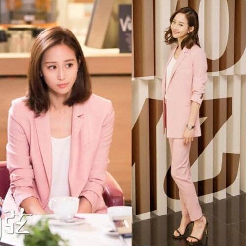 2 piece sets womens outfits fall clothes for women pink suit female self-cultivation temperament office lady OL suit