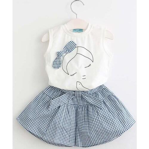Child Girl Clothes Suit Summer Cute Bow Pattern Top Plaid Shorts Pant Clothing Sets from 2 to 7 years