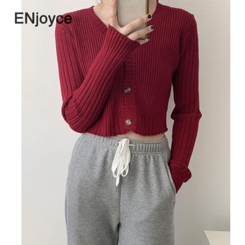 Woman Sweater 2021 Spring Vintage Short Single Breasted Cardigans Knitted Crop Top Women Korean Style Fashion Ribbed Sweaters