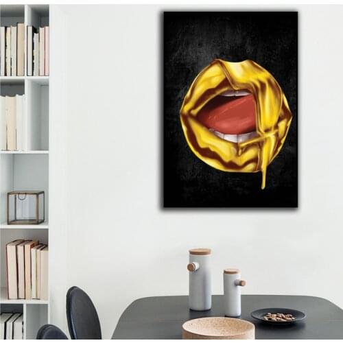Gold Lips Sexy Mouth Wall Painting Nordic Poster and Print on Canvas Wall Art Picture for Living Room Cuadros Home Decoration