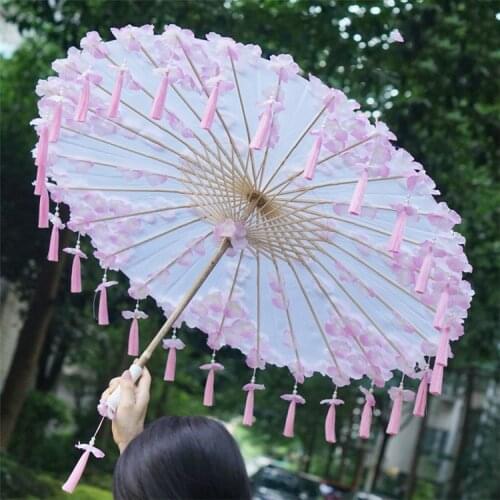 Ancient Hanfu Flower Umbrella Romantic Ribbon Photo Dance Cos Game Paraplu Chinese Japan Style Cerisier Cherry Blossoms parasol