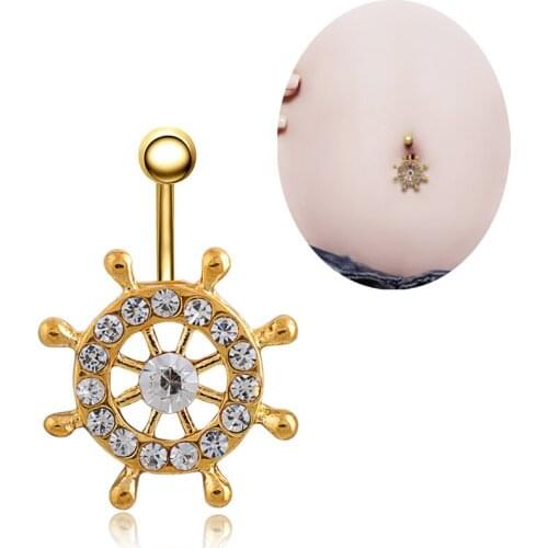 2019 New Arrival Fashion Anchor Belly button Ring Dangle Jewelled Navel Body piercing Jewelry 14G Surgical Steel