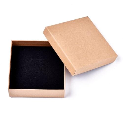 8Pcs Square Kraft Paper Boxes Necklace Gift Box with Black Sponge Jewelry Organizer Storage Packaging Container 11.2x11.2x3.8cm