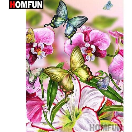 HOMFUN Full Square/Round Drill 5D DIY Diamond Painting "Flower Butterfly" Embroidery Cross Stitch 5D Home Decor Gift A07719