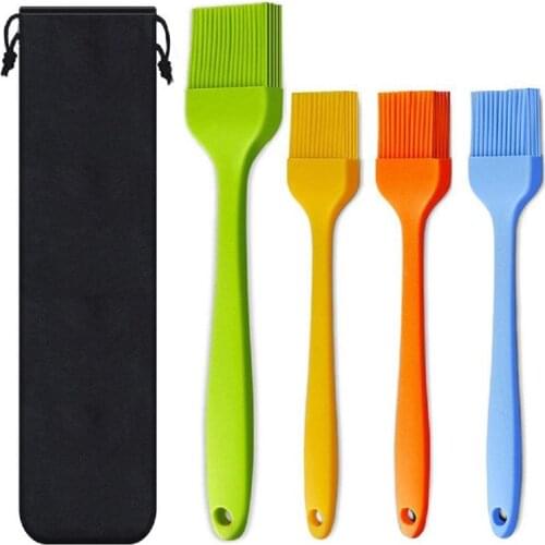 BalleenShiny Food Grade 4 Piece Set Barbecue Oil Brush Silicone Brush Handle Cake Skewers Kitchen Outdoor Barbecue Baking Tool