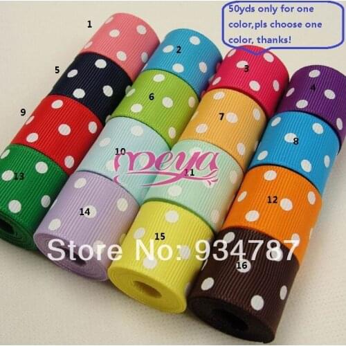 Free shipping 50 yard per size polka dots 22 mm printed grosgrain ribbon 50 yard for one color