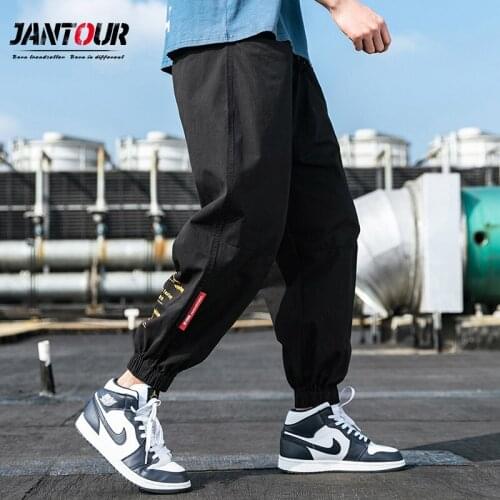 Jantour Streetwear Balck Men Cargo Pants 2021 Four Seasons Hip Hop Letter Printing Ankle-length Mens Trousers Male Harem Jogger