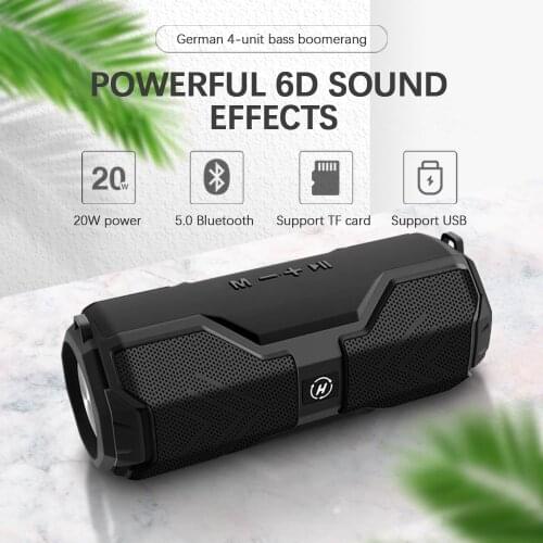 Bluetooth Music Bass Speaker Waterproof Portable Outdoor LED Wireless Column Loudspeaker Support TF Card FM Radio Aux Input
