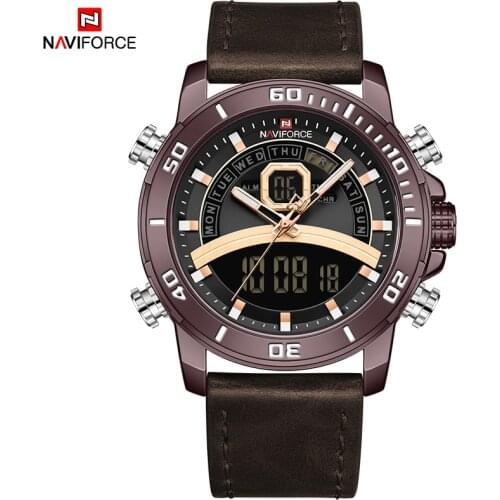 NAVIFORCE Men Watch Digital Sport Top Brand Luxury Man WristWatch Military Genuine Leather LED Quartz Business Male Clock 9181