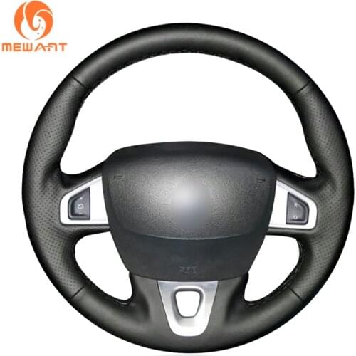 MEWANT Black Genuine Leather Steering Wheel Cover for Renault Megane 3 Scenic 3 (Grand Scenic) Kangoo 2 Fluence (ZE) SM3