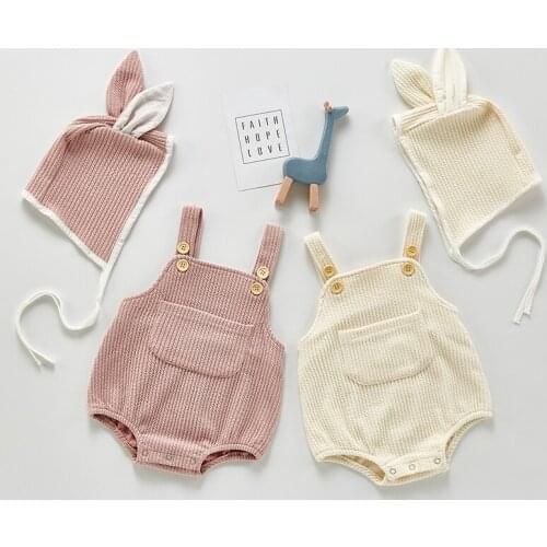 Infant Kids Baby Boy Girl Sleeveless Braces Rompers + Hat Spring Autumn Newborn Baby Girl Rompers Baby Boy Girl Clothes Rompers