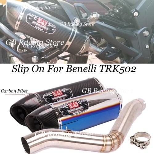 51mm Motorcycle Exhaust Carbon Fiber Muffler Full System Middle Pipe Link Pipe With Yoshimura Exhaust Slip on For Benelli TRK502