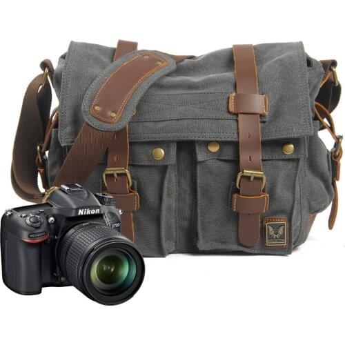 Canvas leather shoulder briefcase photography waterproof liner SLR camera bag diagonal cross leisure mens bag
