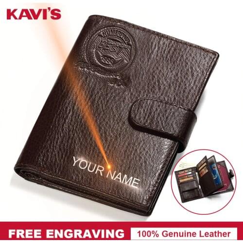 KAVIS Free Engrave Genuine Leather Wallet Men Passport Cover Coin Purse travel Walet PORTFOLIO Portomonee Vallet and Card Holder
