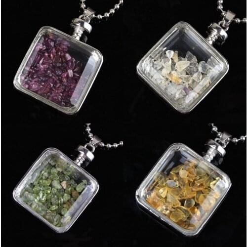 Kraft-beads Roamntic Silver Plated Garnet Stone Rose Pink Quartz Yellow Crystal Wish Bottle Pendant Fashion Jewelry
