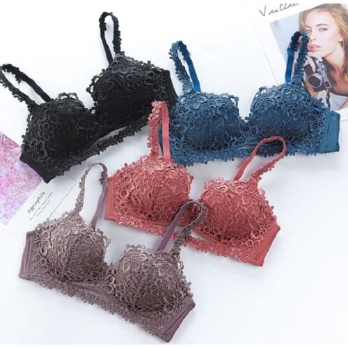 2018 floral wireless sexy bras lace lightly lined triangle bra set underwear women lingerie deep plunge V neck new arrival