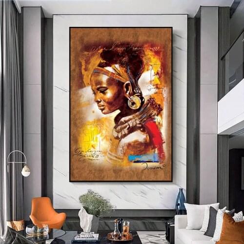 Colorful African Art Women Abstract Portrait Oil Painting on Canvas Posters and Prints Wall Art Picture for Living Room Decor