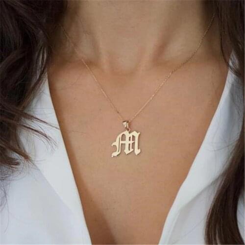 Tiny Gold Old English Initial Letter Necklace Gothic Name Pendants Minimalist Jewelry For Mothers' Day