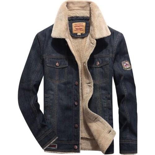 ABOORUN Mens Denim Jackets Plus Velvet Thick Cotton Clothes for Young Men WinterNew Casual Denim Coat