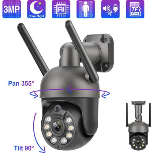 Techage 3MP PTZ WiFi IP Camera Outdoor Speed Dome Wireless Camera Auto Tracking AI Human Detection Color Night Vision P2P Audio