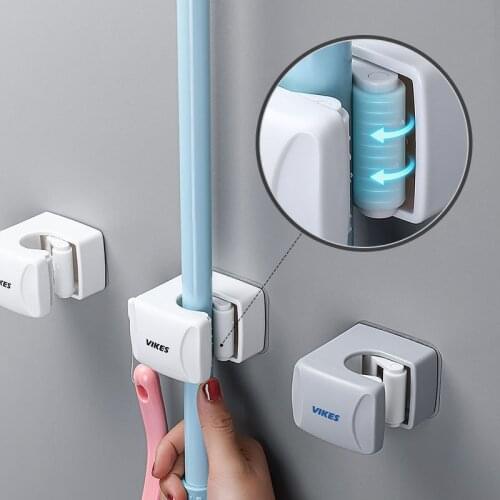 Wall Mounted Mop Bathroom Storage Rack Bath Organizer With Hook Mop Fixed Clip Kitchen Organizer Household Tool Without Drill