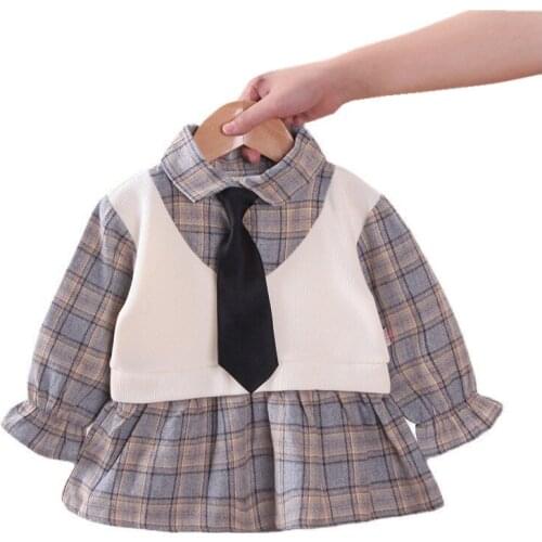 New Spring Autumn Baby Girls Grid Long Sleeve Clothes Children Cotton Tie Dress Toddler Fashion Costume Kids Casual Sportswear