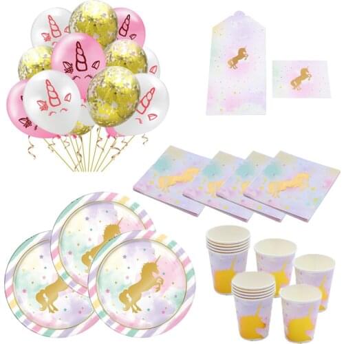 Kids Birthday Unicorn Disposable Tableware Plate Cups Tablecloth Straws Unicorn Theme Birthday Children Party Decoration